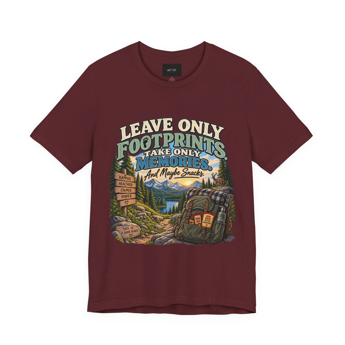 Leave Only Footprints Take Only Memories And Maybe Snacks | Funny Hiking T-Shirt